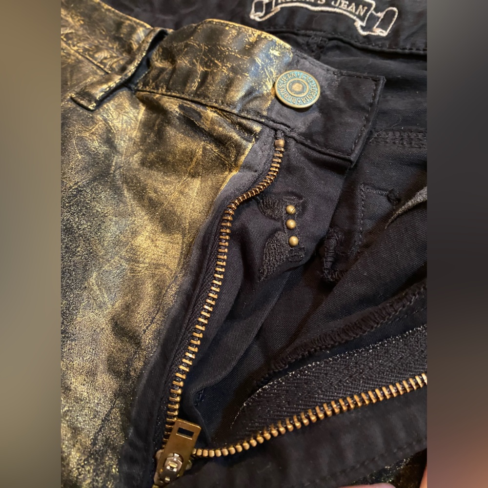 SOLD Gold Waxed Robin’s Jeans Buckle Denim Jeans - Picture 7 of 11